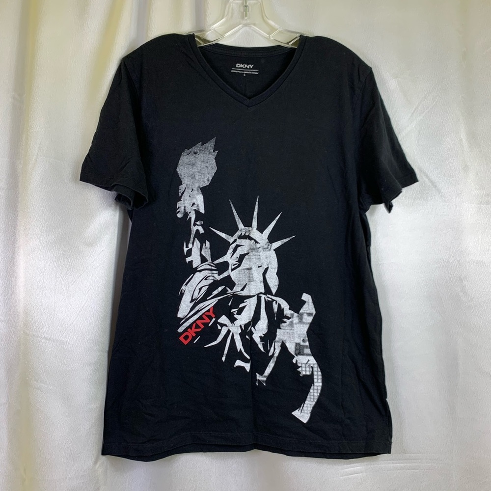 DKNY Men’s T-Shirt Black White & Red Large